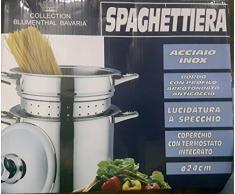 PASTAIOLA 3 PEZZI cm 24 SPAGHETTIERA PENTOLA CON COLAPASTA ACCIAIO INOX 18/10 TRIPLO FONDO