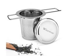 Infusore tè,Winzwon Infusore per Tisane con Coperchio,Colino per Tisane Acciaio Inossidabile 304,Design Dellimpugnatura Pieghevole Adatto per la Maggior Parte Delle Tazze da tè, Regalo Donna e Mamma