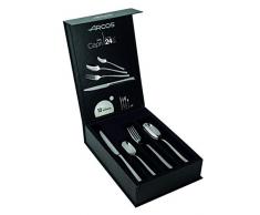 Arcos Serie Capri - Pacco Regalo Set di Posateria 24 Pezzi (6 Coltelli + 12 Cucchiaio + 6 Forchetta) - Monoblocco Unipezzo Colore Argento