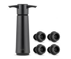 WOTOR Pompa Salvavino con 4 tappo vino sottovuoto, tappi bottiglie vino, accessori vino, Tappi Riutilizzabili Per Mantenere Il Vino Fresco (Nero)