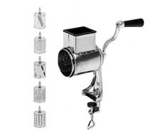 Grattugia multiuso a tamburo, manuale in acciaio inox, con 5 coltelli a tamburo, affettaverdure, tritatutto per formaggi, verdure e insalate rapide