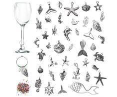 40 pezzi Segnabicchieri Charms per Bicchiere di Vino, Tema della Vita Marina Calice Marcatori di Bevande Tag con Fibbia per Cocktail Champagne Festa Di Degustazione Favori Forniture Decorative Regali