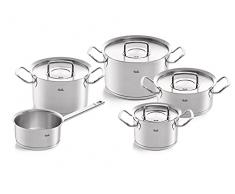 Fissler Original,Profi Collection Set di pentole in acciaio innx, 5 pezzi, con coperchio in metallo, 3 pentole, 1 rostiera, 1 tegame senza coperchio, adatte per cottura a induzione
