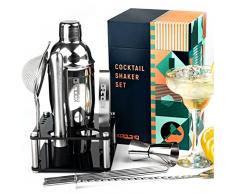 Kit Barman Cocktail Professionale Completo, Set Mojito Cocktail con Shaker Acciaio Inox e Supporto Regalo Donna Uomo in Confezione Personalizzabile, Attrezzi Bartender Stand Accessori da Bar