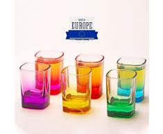 GOSOYO Set di bicchieri colorati, set di bicchieri da 1,85 oz, bicchieri colorati alla rinfusa, bicchieri per tequila,bicchieri per whisky, tequila, vodka e liquori. (6 Pezzi)