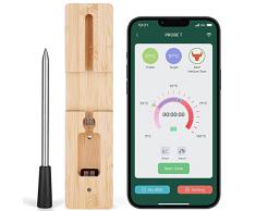 flintronic Bluetooth Termometro da Carne, 50 Metri a Sonda Senza Fili Termometri, Digitale Barbecue Termometro Grigliate BBQ Fumatore Forno Cucina, App Compatibile con iPhone, Android