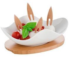 Brandani 55443 Antipastiera nuvola in procella bianca con supporto e 4 forchettine in bamboo