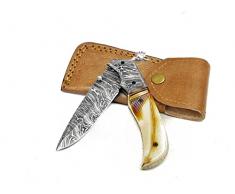 Maru Knives Coltello In Acciaio Vero Damasco Artigianale - Coltello Pieghevole Coltello Da Collezione Coltello Tascabile Coltello Damasco Con Fodero