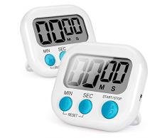 2Pezzi Timer da Cucina, Divertenti Timer Cucina con Magnetico e Supporto, Allarme Forte Timer Digitale per Uovo,Studio, Lavoro,Palestra, Cuo (Bianco)