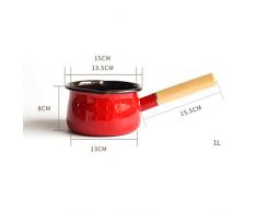 Liangzishop Pentolino Latte Scalda Padella Antiaderente e Burro in Ceramica Due beccucci e Manico in Legno （Rosso） per caffè,Burro e Salse