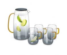 Navaris Caraffa Acqua 1,55l con 4X Bicchieri 300ml - Set Brocca Termica in Vetro Borosilicato - Coperchio in Silicone - Bibite Calde e Fredde - Grigio