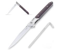 Coltello Pieghevole, Coltello Soccorso Portatile di Sopravvivenza per Campeggio attività allAperto, Lama in Acciaio Inossidabile M390 e Manico in Legno (Lama appuntita, Nero)