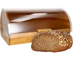 Contenitore Cestino Portapane in Bambù XL Coperchio con VETRINA Rettangolare OVALE per Pane 38x26x19 cm BAMBOO APERTURA A SCOMPARSA trasparente