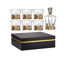 SJLEO Set Di Decanter Per Whisky Set di whisky di cristallo senza piombo Set 7 pz-Decantatore di whisky e bicchieri di whisky bicchieri con 6 in vetro oro per liquori,bourbon o scotch unica elegante s