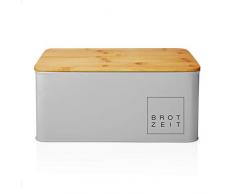 Lumaland, cesta per Il Pane Rettangolare con Coperchio in Bambu 30,5x23,5x14 cm Grigio Chiaro