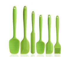 BINHAI Set spatole in silicone - Spatola in gomma verde antiaderente 6 pezzi con anima in acciaio inossidabile - Set di utensili da cucina per spatole termoresistenti per cottura