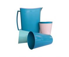 Mypicompany Caraffa acqua da 2 litri di capacità + 4 bicchieri in plastica dura da 450 ml caraffa acqua frigorifero con coperchio con bicchieri in plastica adatti per frigorifero e lavastoviglie.