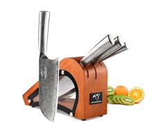 VG10 Acciaio 67 Strati Superior Damasco Set Coltelli Da Cucina, 10,00 cm a 20,00 cm Coltello da Chef Damasco affilato con manici martellati e blocco di legno