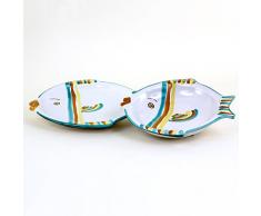 CEAR ceramiche - Piatti da Pesce Servizio x 6 in Ceramica Artistica di Caltagirone 20 pz.