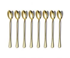 HOMQUEN Cucchiaio doro a Manico Lungo, Agitatore Da Caffè, Cucchiaino Da Caffè In Acciaio Inossidabile Premium, Cucchiaino Da tè Freddo, Cucchiaio Da Gelato, Cucchiaio Da Cocktail, Set di 8 (Oro)