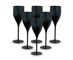 BRYNA - Set 6 Pezzi Bicchieri Flute da 18 Cl in Policarbonato (Plastica Rigida), 100% Design Italiano, Bicchieri Infrangibili, Calici Vino Riutilizzabili e Lavabili in Lavastoviglie, Nero