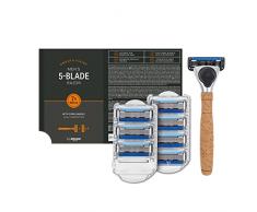 by Amazon Rasoio da uomo a 5 lame con manico in sughero e 8 ricariche (Precedentemente marchio Solimo, 8 Unità, Multicolore