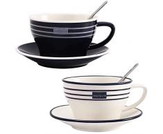 All-Pie 2 tazze cappuccino in porcellana con piattini e cucchiaio, 250 ml/8,5 oz