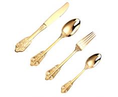 Hemoton Set di Posate in Oro Set di Posate in Argento in Acciaio Inossidabile Servizio Forchette Cucchiai Set di Coltelli Vintage 4 Pezzi/Set