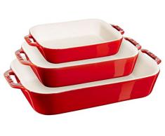STAUB Ceramique - Set di 3 piastre rettangolari in ceramica, per forno e casseruola, adatto al forno, al congelatore - Ciliegia