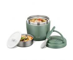 Contenitore Termico per Alimenti di Acciaio Inossidabile, 1000ml Ciotola Termica con Cucchiaio Pieghevole, Ciotola a Vuoto a Bocca Larga Molto adatto per Festival, Pranzo e Festa,Verde