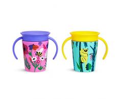 Tazza Munchkin WildLove Miracle 360, Set di Tazze per Svezzamento Antigoccia con Manici per Bambini a Partire da 6 Mesi, Senza BPA, Confezione Riciclata – Pacco da 2 x 177 ml, Motivo: Lemure/Ape