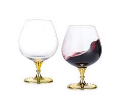 Sziqiqi Bicchieri da Brandy Cognac Set di 2, Bicchieri da Brandy Cognac Grandi, Bicchieri da Vino a Stelo Corto per Brandy Cognac, 21 oz, Oro