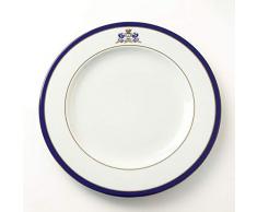 FranquiHOgar Piatti di presentazione grandi 30 cm, sottopiatti in porcellana per servizio classico, set di 12 piatti Duisburg bianchi decorati con oro e un tocco di blu cobalto