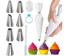 Saccapoche Premium ecologico - 7 Beccucci in Inox - Confezione 1 Sacchetti in Cotone da 40 cm - Sac a Poche Riutilizzabili e Resistenti Per Realizzare Decorazioni su Dolci, Torte, Cioccolatini