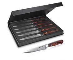 Navaris Set Coltelli Carne Bistecca Acciaio Inox - 6x Coltello Pizza con Lama Seghettata Antiruggine - Presa Ergonomica in Legno Pakka - Scatola incl.