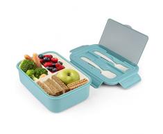Coolzon Lunch Box,Porta Pranzo per Bambini e Adulti,Bento Box con 3 Scomparti e Posate(Forchetta e Cucchiaio),1400ML Portapranzo Senza BPA,Sicuri per Microonde e Lavastoviglie,Blu