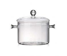 Ububiko Pentola di Cottura in Vetro Pentola di Cottura in Vetro borosilicato Alto Ciotola di Vetro riscaldabile con Coperchio, Ciotola di Spaghetti istantanei in Vetro Tavolo da Cucina lavastoviglie