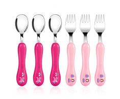 Lehoo Castle Posate Bambini, Set di Posate per Bambini da 6 Pezzi a Partire da 1 Anno, Posate per Bambini Plastica Acciaio Inossidabile Cucchiai Forchetta per Bambini Ragazza (Unicorno)