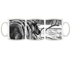 Stil.Zeit Monocrome, due renne nella neve, Tazza Motif in bianco 300ml ceramica, grande idea regalo per ogni occasione. La tua nuova tazza preferita per caffè, tè e bevande calde