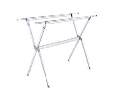 ZXW Stendino- Stendibiancheria Pieghevole per Interni in Alluminio, stendino telescopico per Balcone a Doppio palo (Colore : Silver, Dimensioni : 131x147cm)