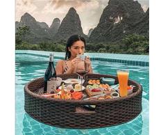 Vassoi Galleggianti per Piscina, Vassoio Da Portata Galleggiante Di Tavolo E Bar, Tavolo Galleggiante in Rattan Intrecciato, Piscina Che Serve Bevande Brunch Cibo Sullacqua,Brown-80CM