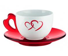 Guzzini Set 2 Tazze Colazione Tazzoni con Piattino Love Cuore Rosso