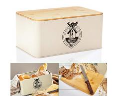 bambuswald© Contenitore per Alimenti di Metallo con Coperchio Ecologico in Bambù, Contenitore Per Croissant o Pane, Portapane con Tagliere, Contenitore per Conservare Alimenti, 33x21x16 cm, Beige