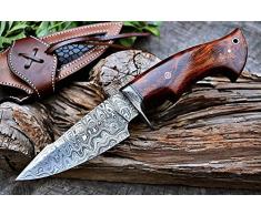 BIGCAT ROAR 25.4 cm Coltello da caccia in damasco fatto a mano con fodero in pelle - Ideale per scuoiare, campeggio - Coltello multiuso a lama fissa EDC con manico in legno di noce - Predator Hunter