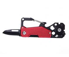 TROIKA TOOLINATOR – KTL25/RD – Mini Strumento con 10 funzioni – Coltello – Portachiavi (Filo) con moschettone – apribottiglie – Acciaio Inox/Alluminio – anodizzato – Rosso, Nero Originale
