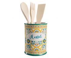 MONTEMAGGI PORTAMESTOLI IN CERAMICA DECORO MAIOLICHE CON MESTOLI INCLUSI 10.5X10.5X14cm
