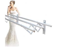 ns Telescopico Stendibiancheria da Parete A Scomparsa Stendino Estensibile Fisarmonica, Estraibile Resistente alle Intemperie,Montaggio Muro Robusto (Color : Silver)
