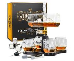 Whisiskey - Decanter per Whisky - Barca a Vela - 1000ML - Regalo Uomo - Caraffa Whiskey - Regali Compleanno - Set include 4 Bicchieri in Vetro, 4 Cubetti di Ghiaccio Riutilizzaibili, Pinze e Beccuccio