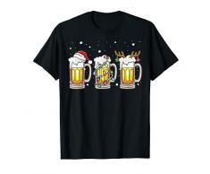 Birra tazze Babbo Natale Elfo renna albero di Natale bere Maglietta