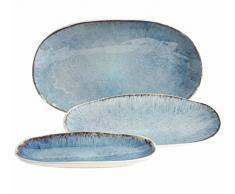 MÄSER Serie Frozen Set di 3 piatti da portata in ceramica in 3 misure, look moderno vintage, smalto colorato screziato, gres, blu